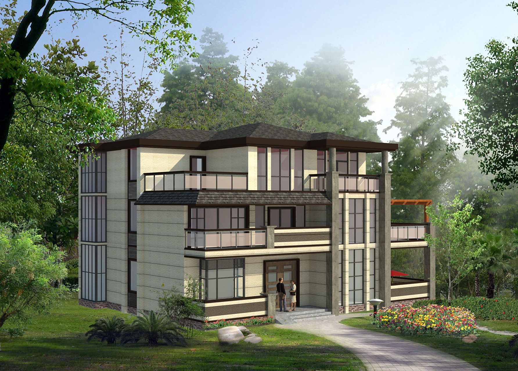 湖南涟源农村自建房别墅设计案例赏析【cjl0118】 本款为三层别墅