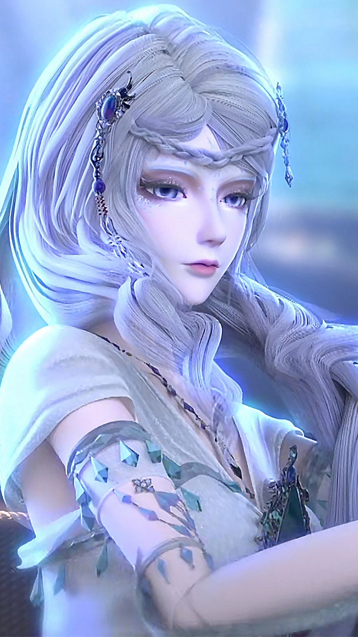 那银色的长发如同银河般璀璨,闪耀着神秘的光芒,仿佛是夜空中最亮的星