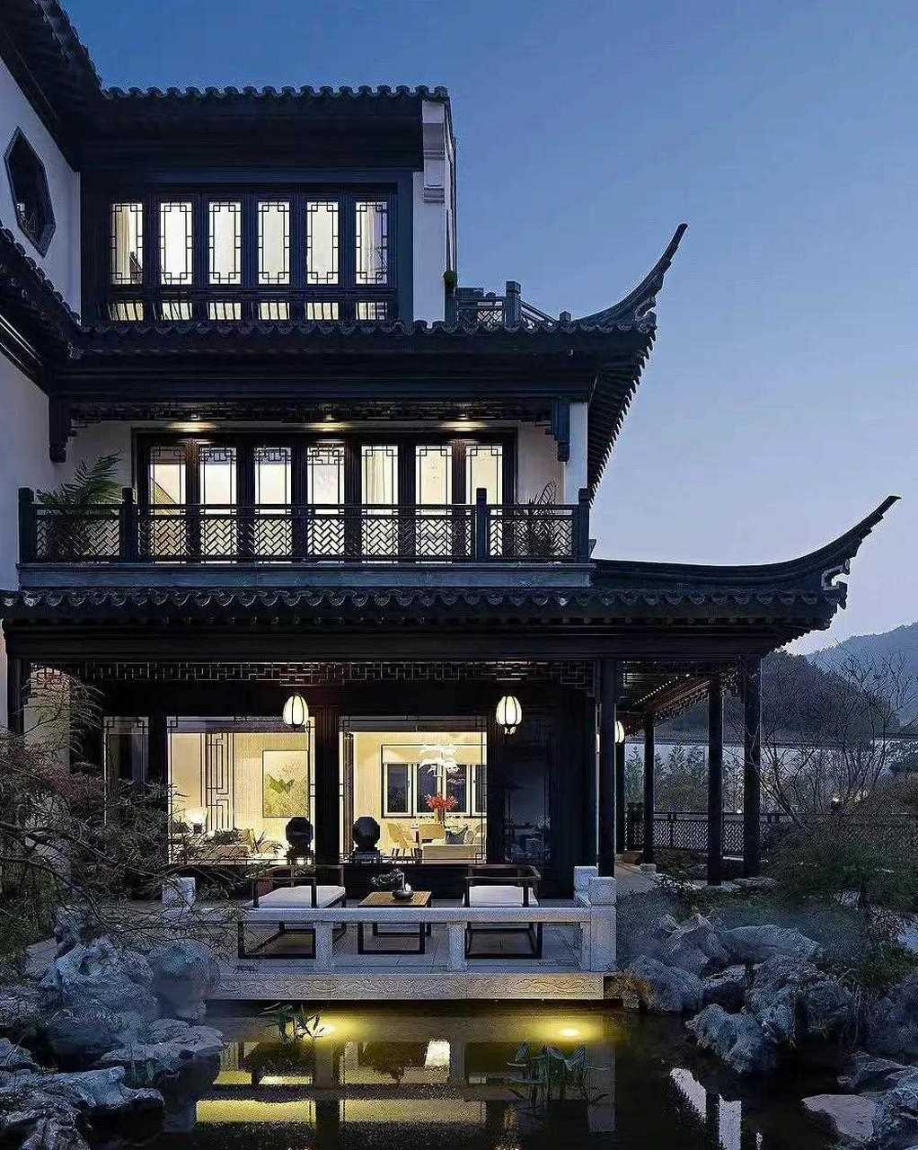 江北中国风别墅 整个园区都采用了苏州园林式设计,让你每天回到家都