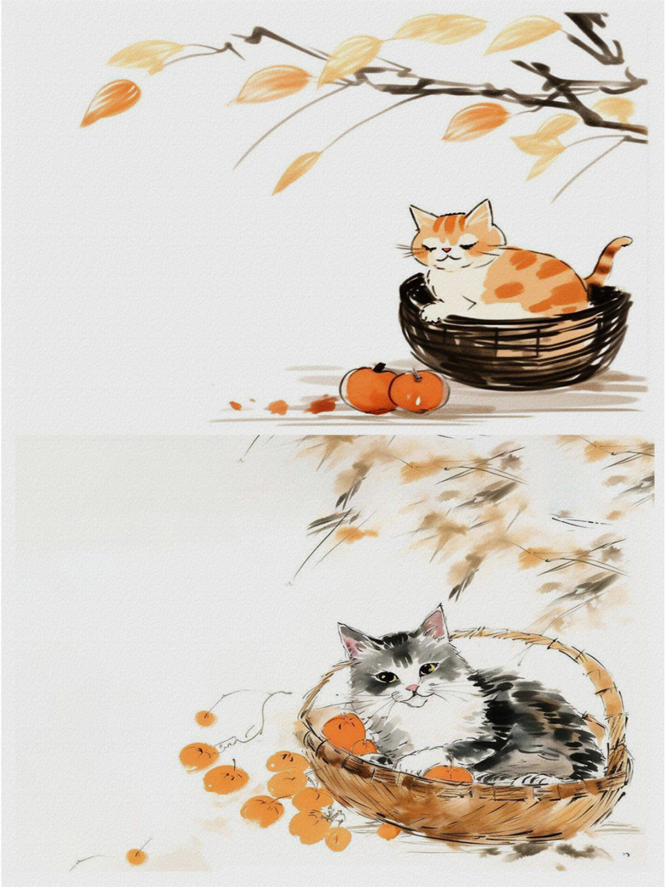 国潮古风水墨画|唯美写意猫咪插画  今日主题:可爱的猫咪来一组,挂满