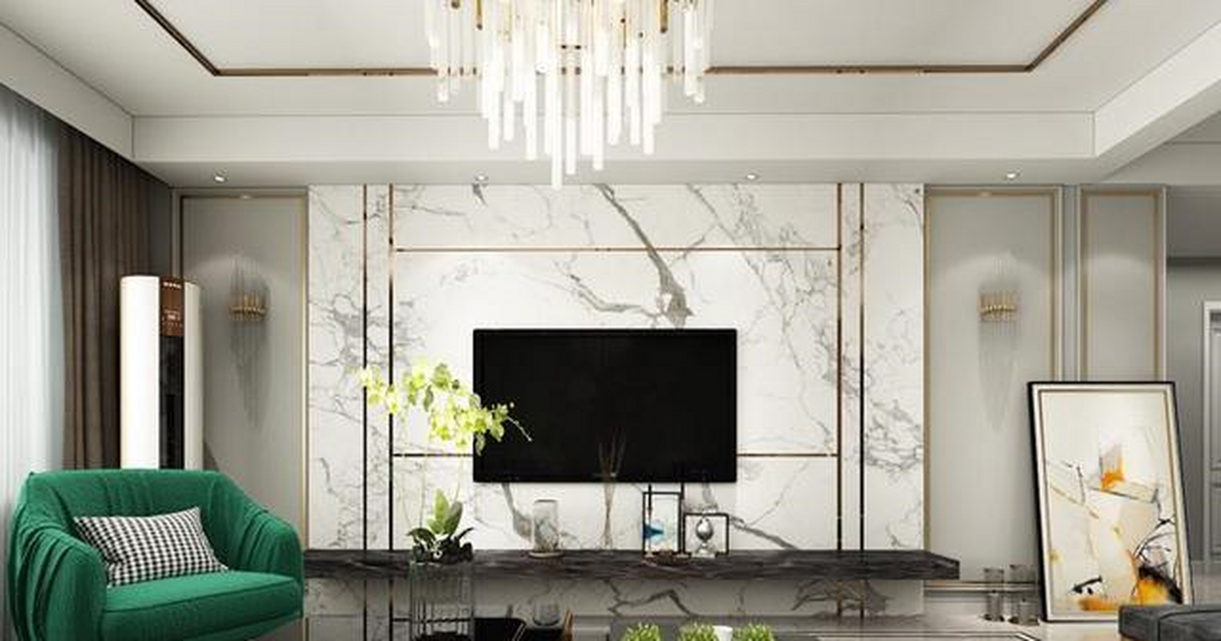 电视背景墙运用了大理石的设计,很有高级感.[前面的别走]