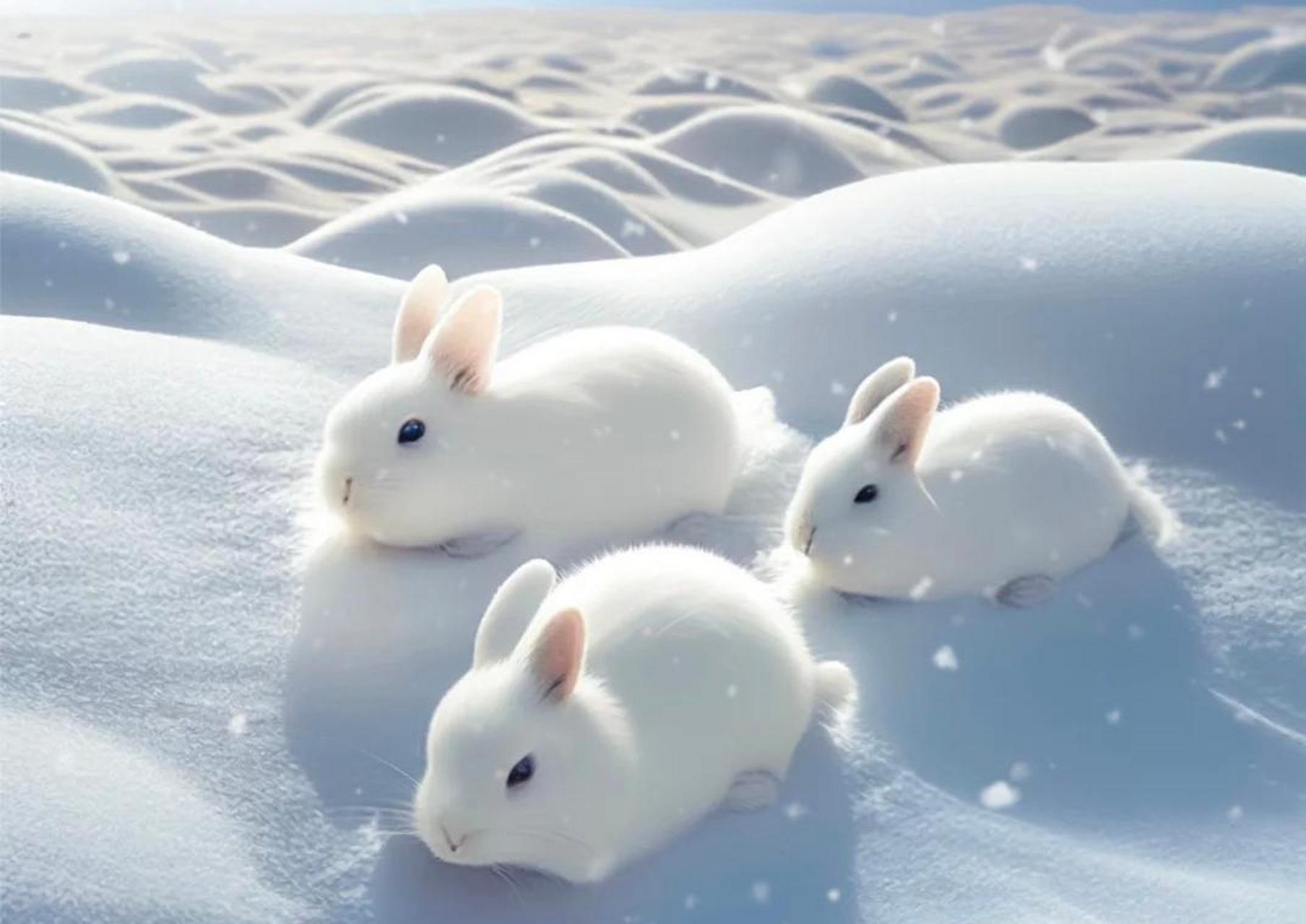 雪地踩兔子图案图片
