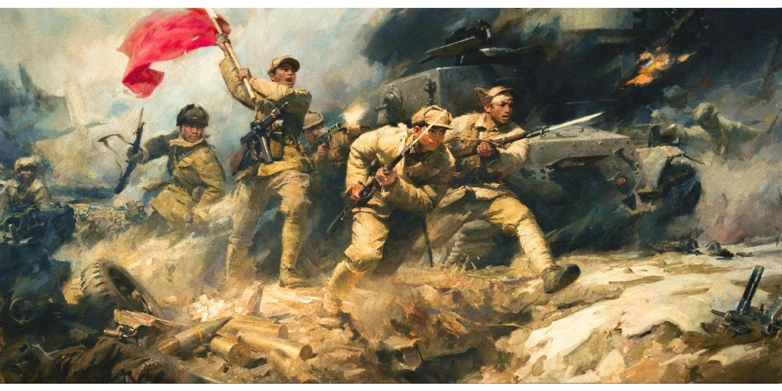 1978年春天,张文新正在军事博物馆创作大幅油画《一往无前》