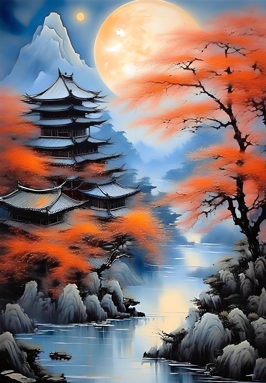 月色如银洒窗纱,秋风吹过思故家,#水墨画##水墨风##古风##中国画