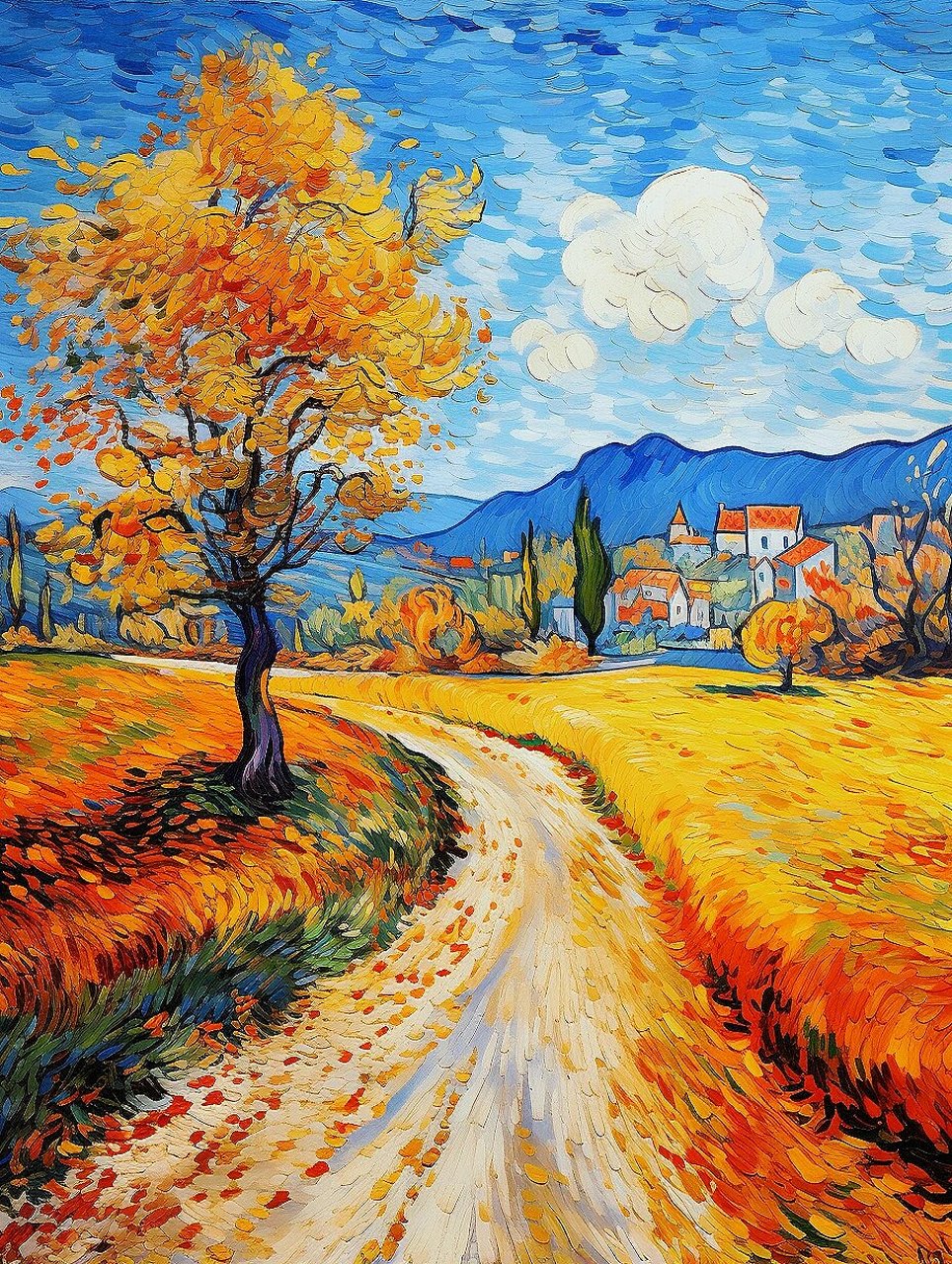 梵高的秋  梵高的秋,绚丽多彩的画卷,描绘了秋天丰收的景象和无尽的