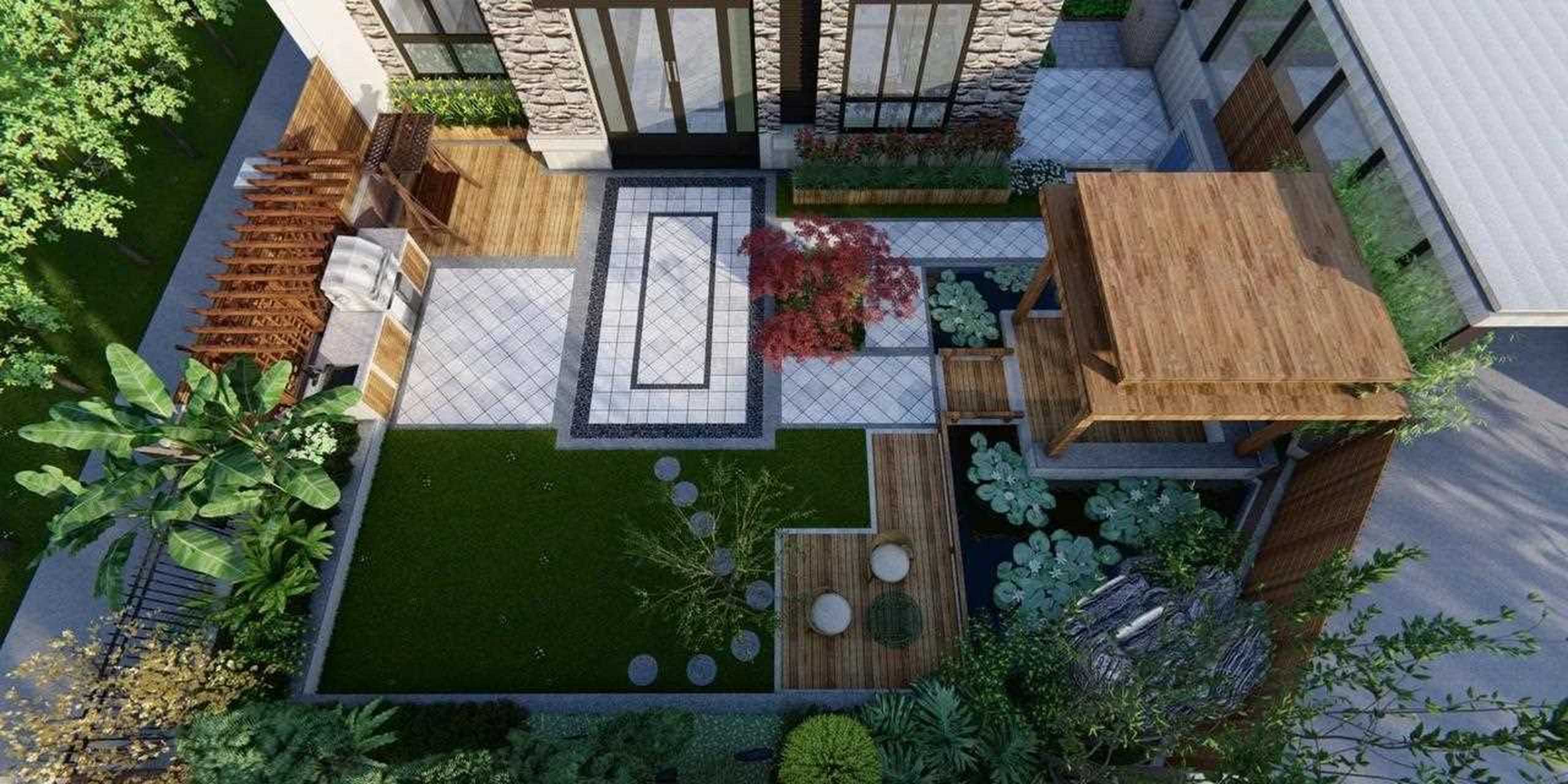100平方庭院设计效果图,设计原则简洁实用为主!