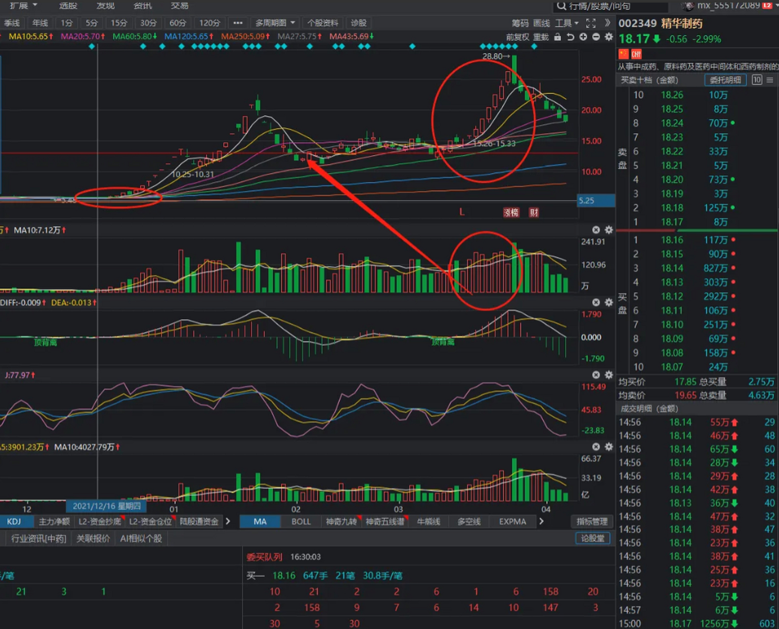 精华制药 002349,交易成功之形态完美 底部均线粘合拐头向上,量价齐