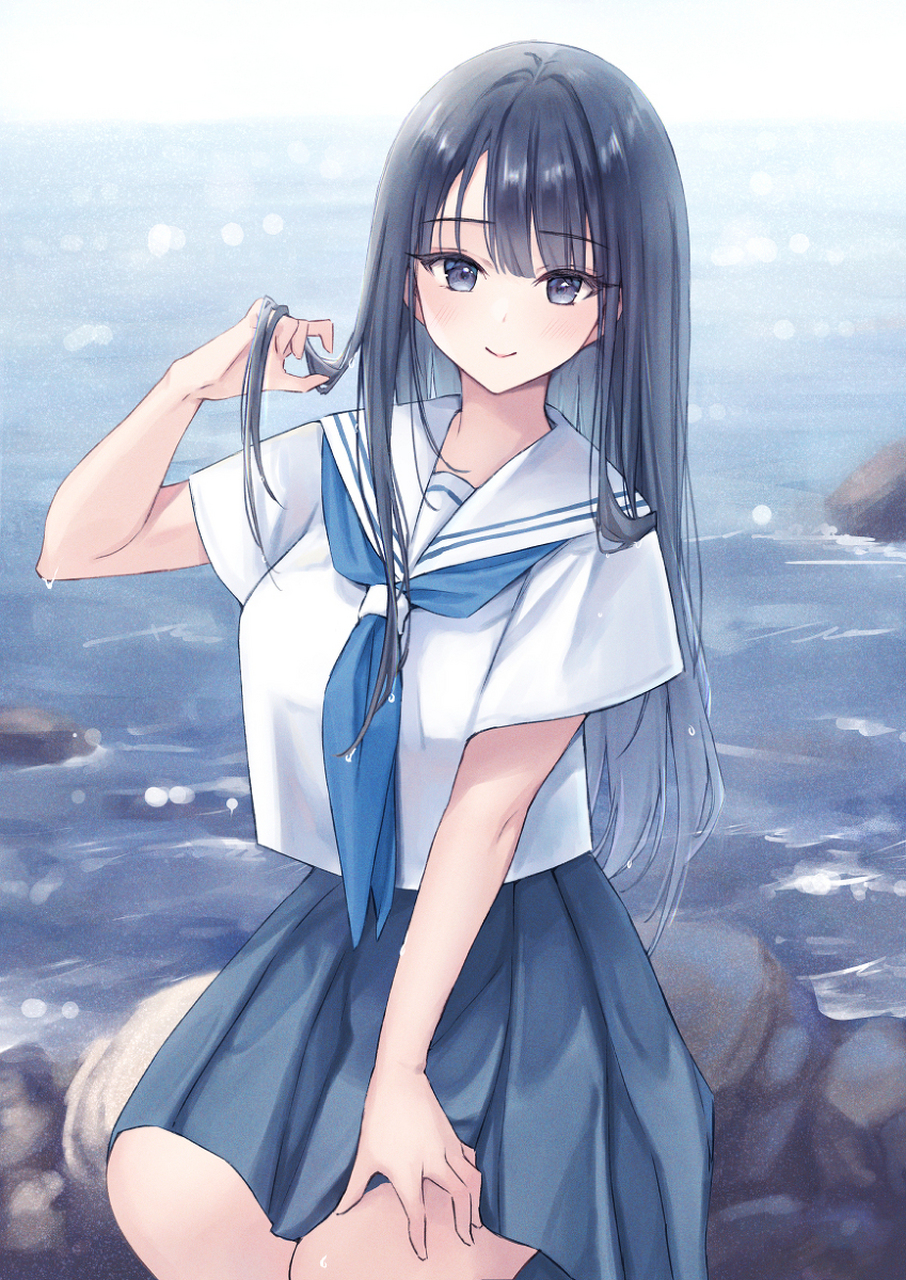海边偶遇水手服少女,可惜忘记要电话了#二次元美图