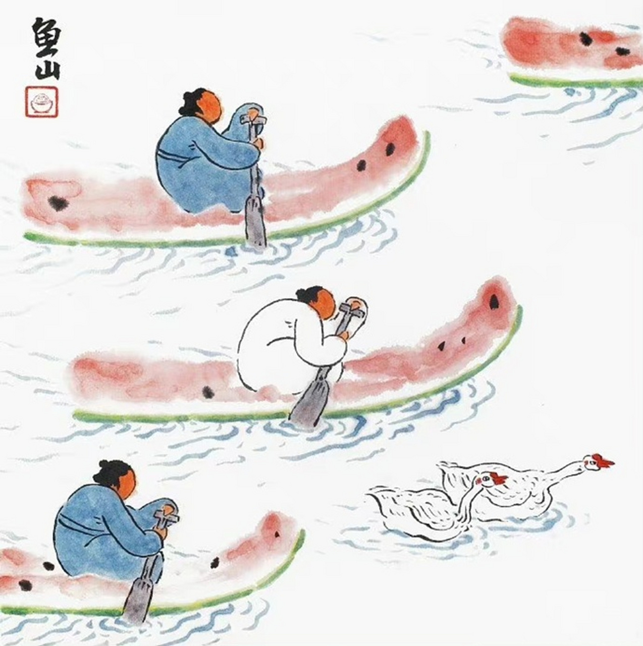 " 清凉一夏 … "          丨图:鱼山饭宽 绘   #动态创作月##百家号