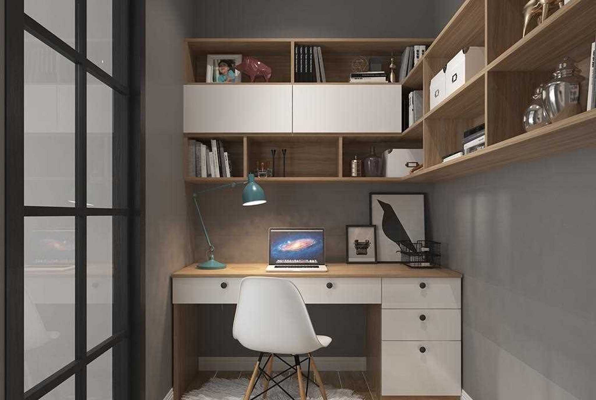 l型经典桂香莉木纹开放吊柜搭配亮白上翻门,抽屉式书桌,提供了大面积