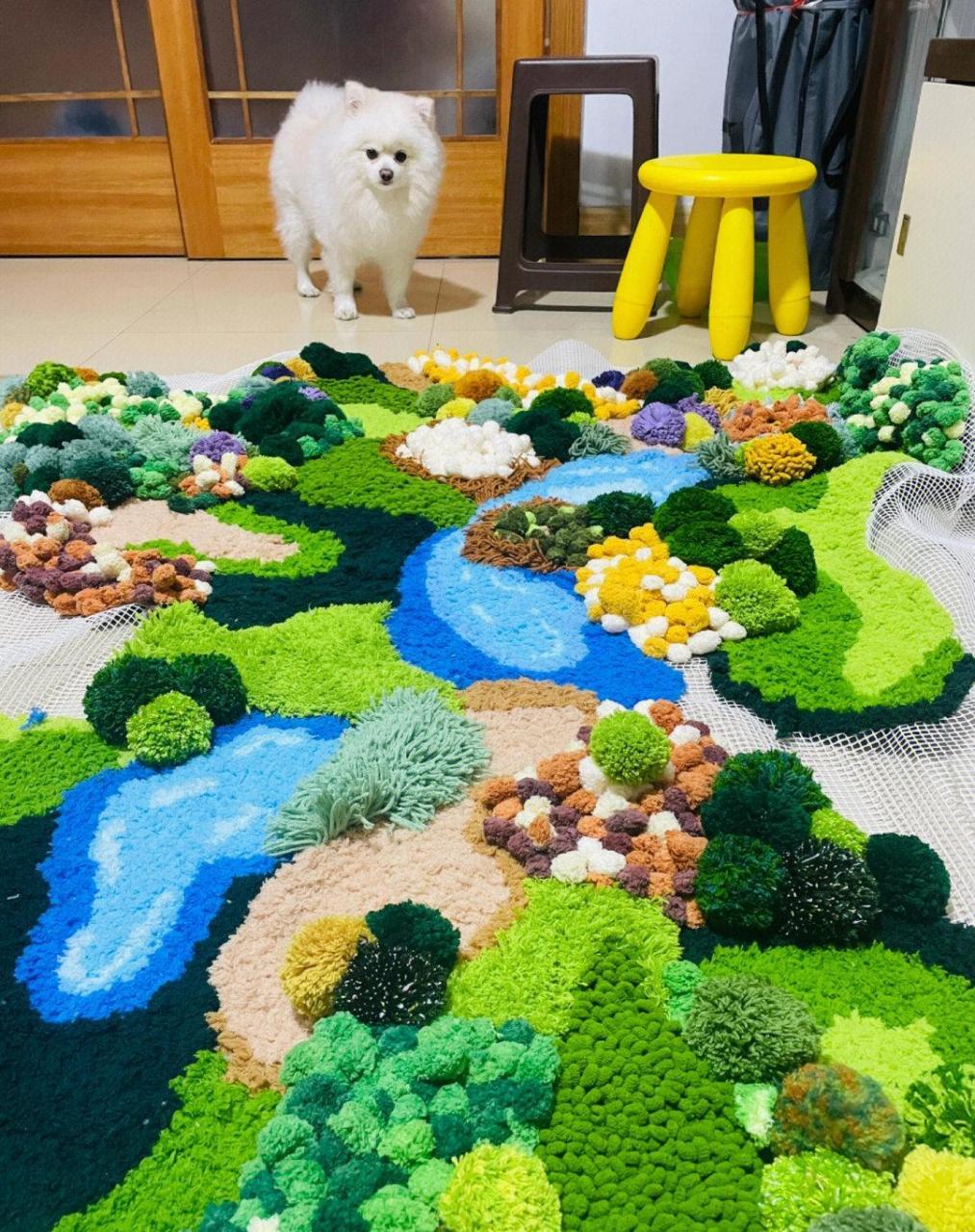 做了一个月的苔藓地毯,狗子都看呆了 苔藓地毯做了一个月的成果 有人