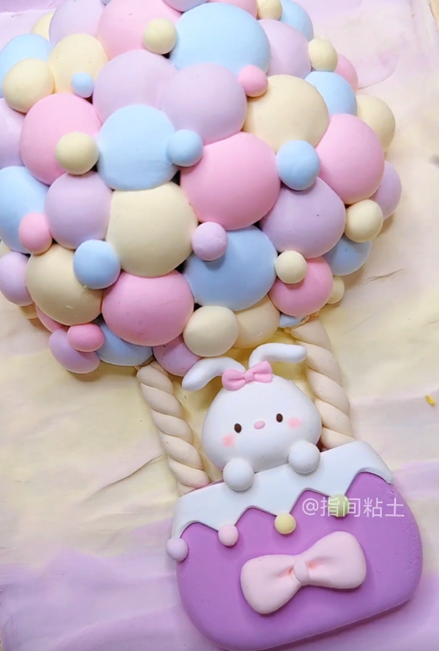 超简单的飞行小兔子粘土画