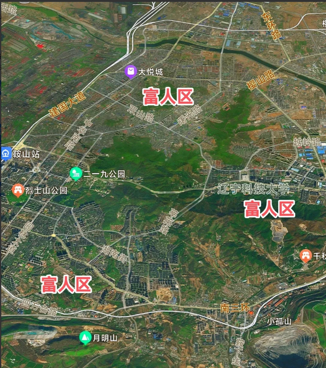 具体来看鞍山第一大富人区就是湖南商圈, 第二大富人区是高新区辽宁