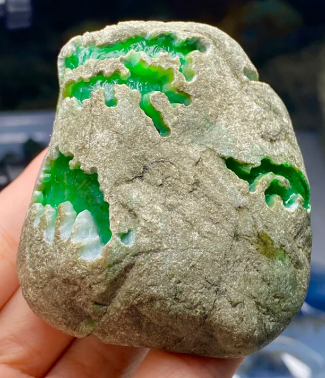 点击头像看直播# #翡翠原石# 253克后江开窗冰阳绿开窗色料,色阳衫北