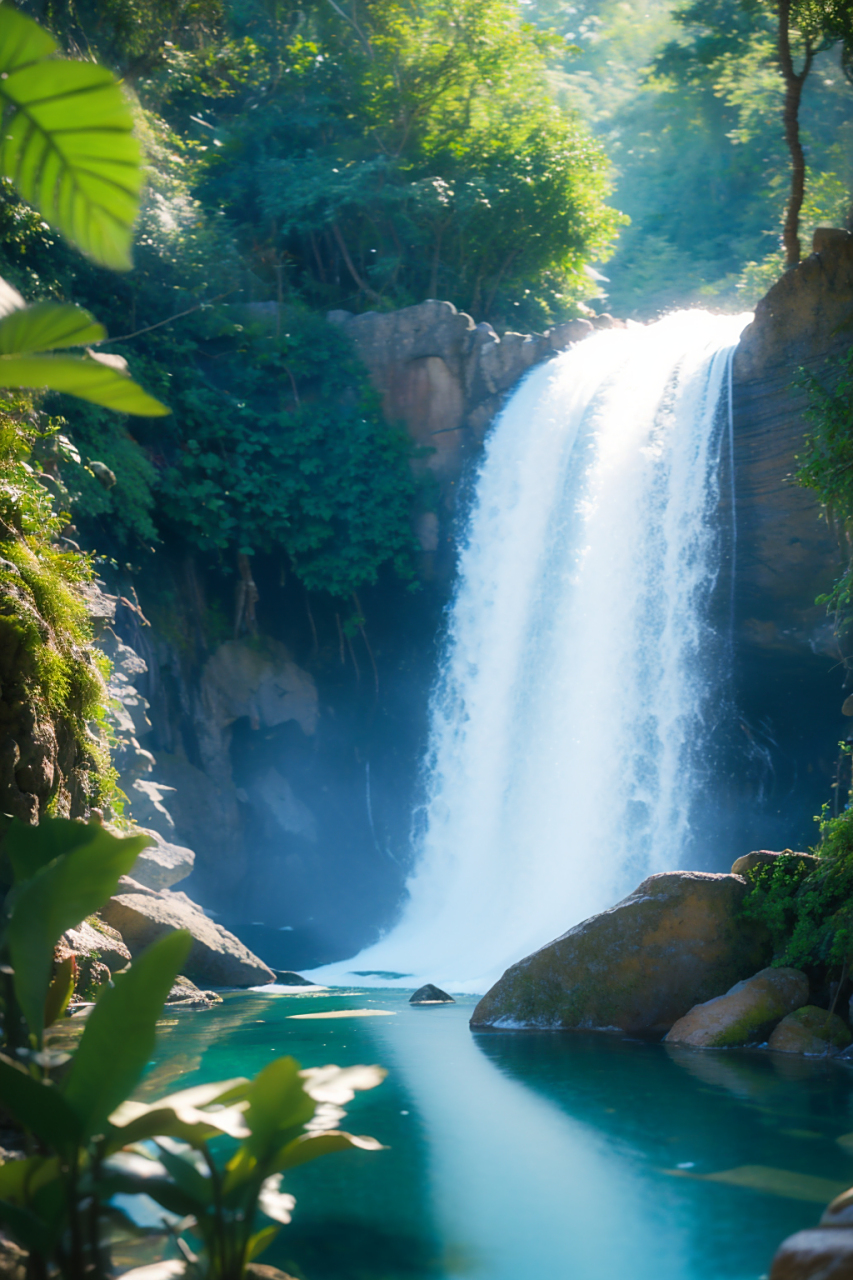 山涧,瀑布,小溪,美女 #ai美女