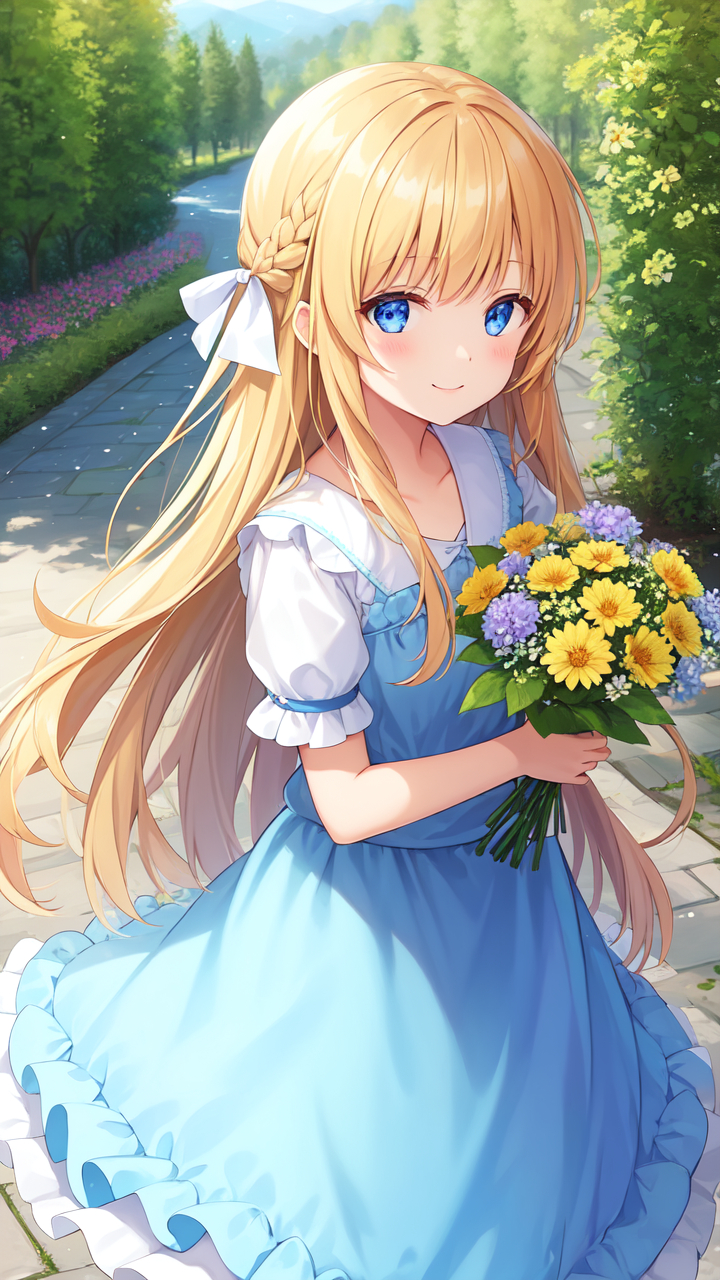 ai绘画# #ai二次元绘画# 手捧鲜花的少女,美美的风格