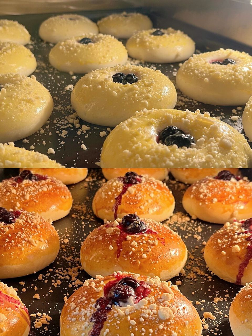 新手0失败,一次发酵超简单,高颜值又美味的蓝莓酥粒面包,小朋友的最