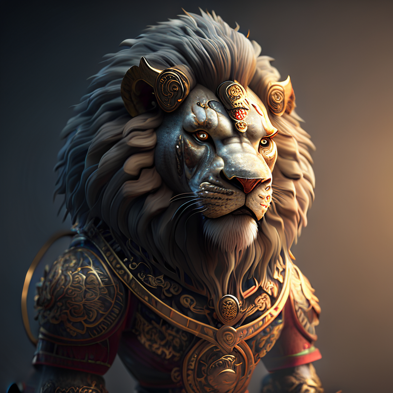 百度ai绘图黑科技#拟人化的战士狮子,爱,逼真,辛烷渲染,复杂的细节