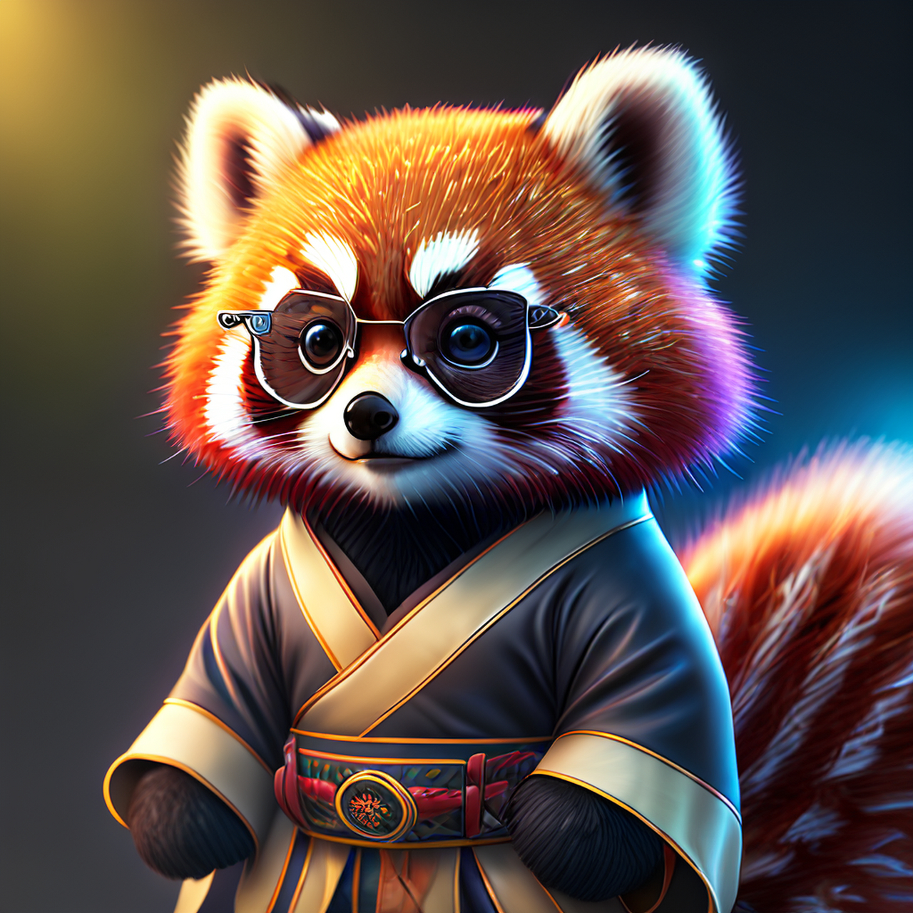 百度ai绘图黑科技#超级可爱的拟人小熊猫,全息图,谷歌眼镜,中国汉服