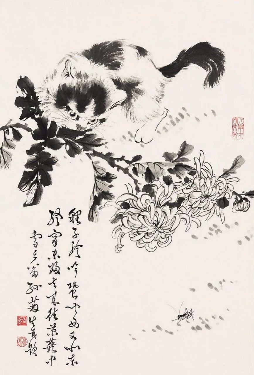 国画中的猫咪. by:孙菊生