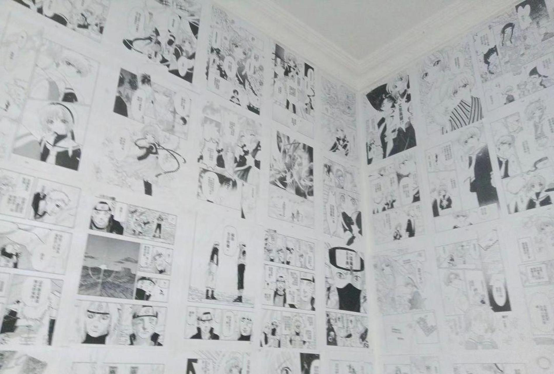 二次元的家里真可怕,满墙的黑白漫画