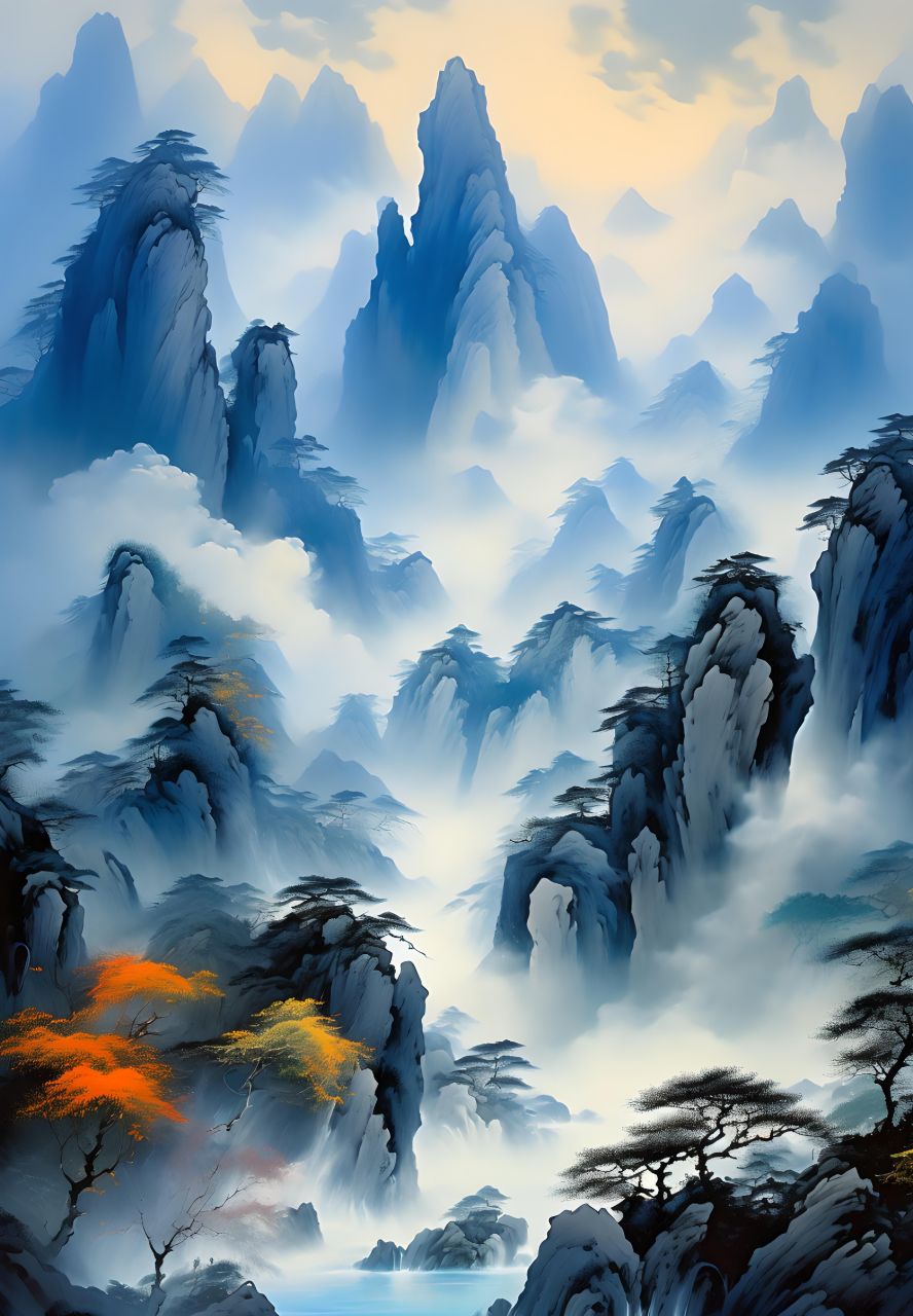 风吹云散露蓝天,山川壮丽展宏图.