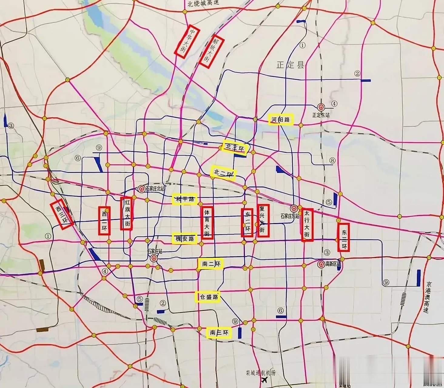 石家庄快速路远景规划图,应该是到2035年.