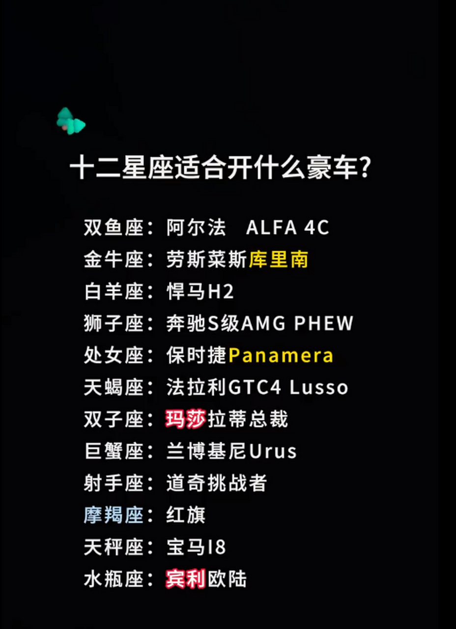 十二星座适合开什么样的豪车?