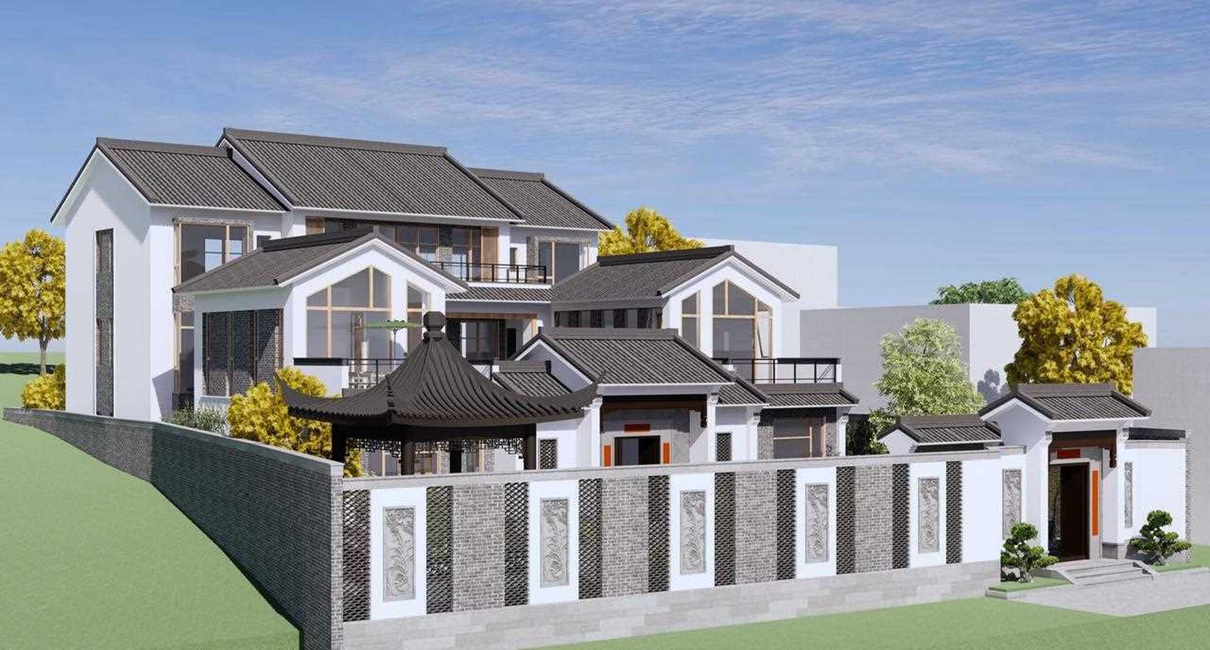 广东三层新中式四合院民宿,主体尺寸19.4×27.