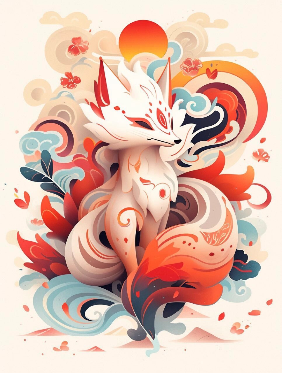 山海经九尾狐  这也太漂亮了吧,要是能做成贴纸就好了