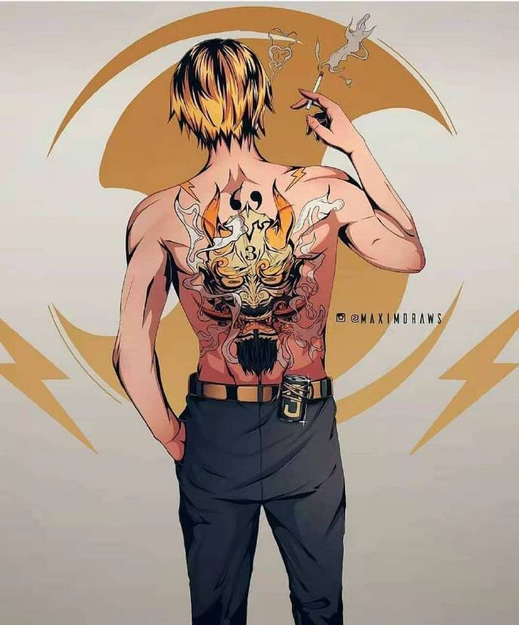 草帽团三巨头帅气的纹身背影,索隆这个怎么看起来有点像蒜头呢?