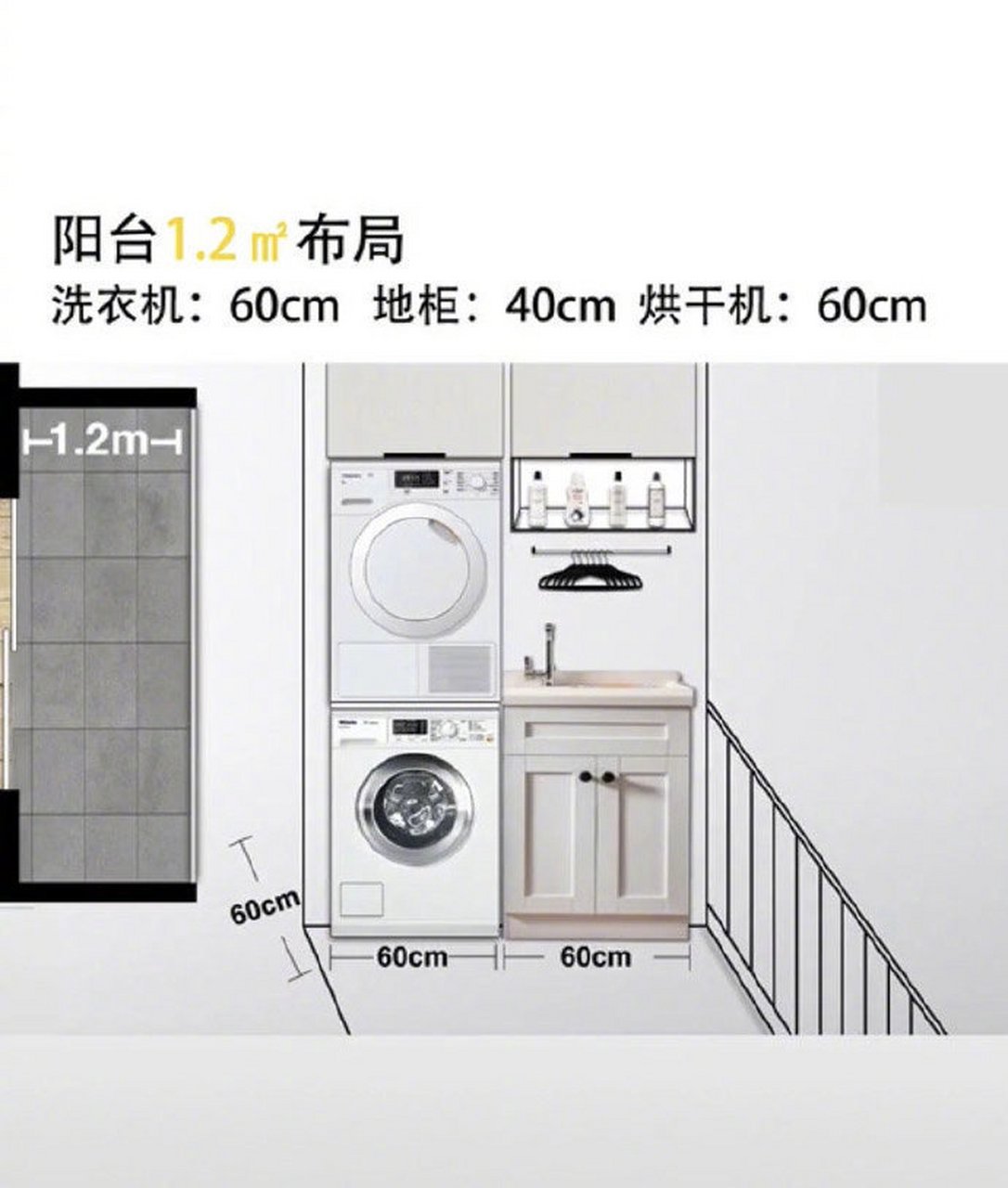 洗衣机放阳台,6种尺寸的阳台装修参考               #20周年家装盛典