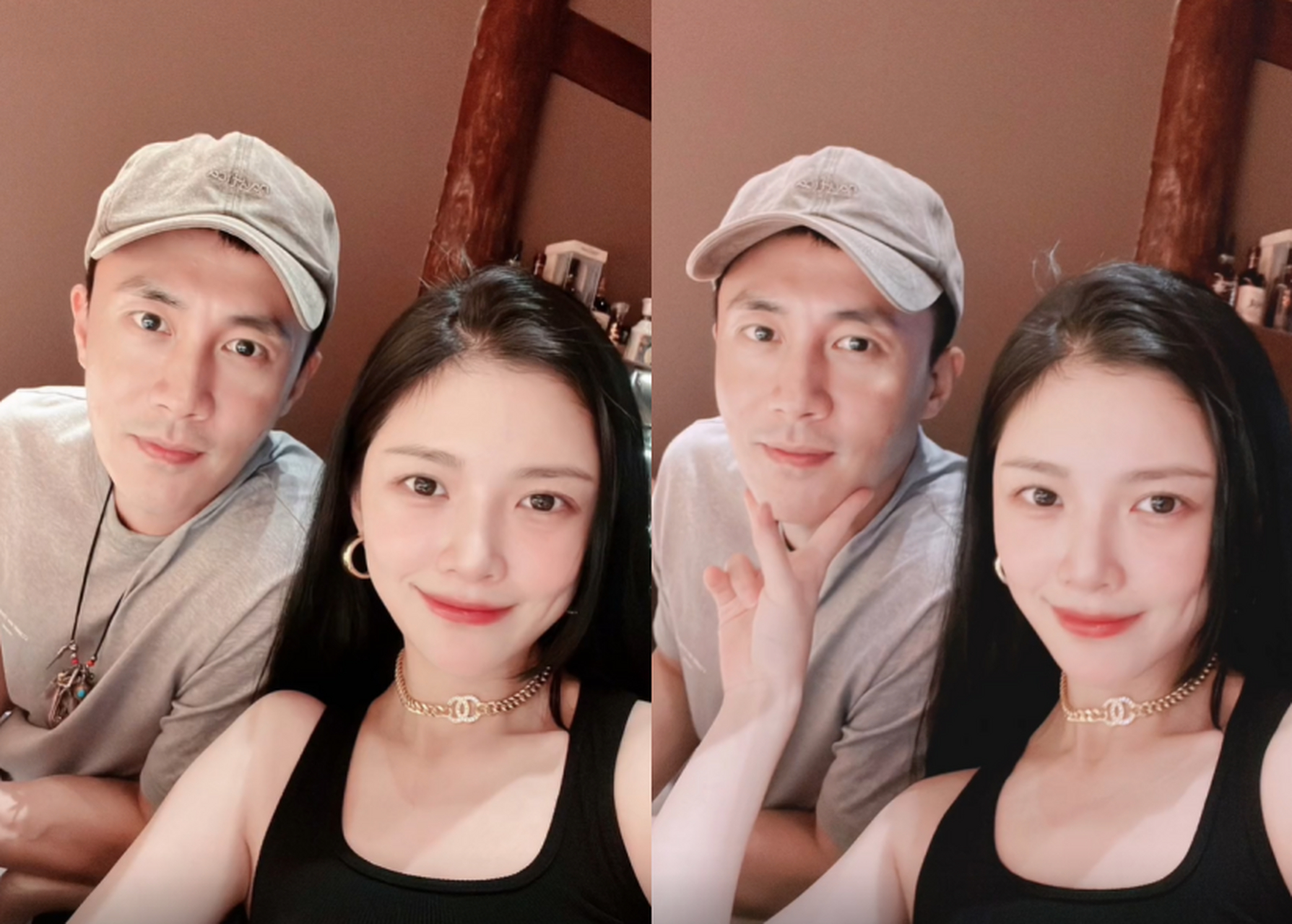 王灿与老公合照秀恩爱,用手夹杜淳下巴太亲昵,颈间项链近8千元