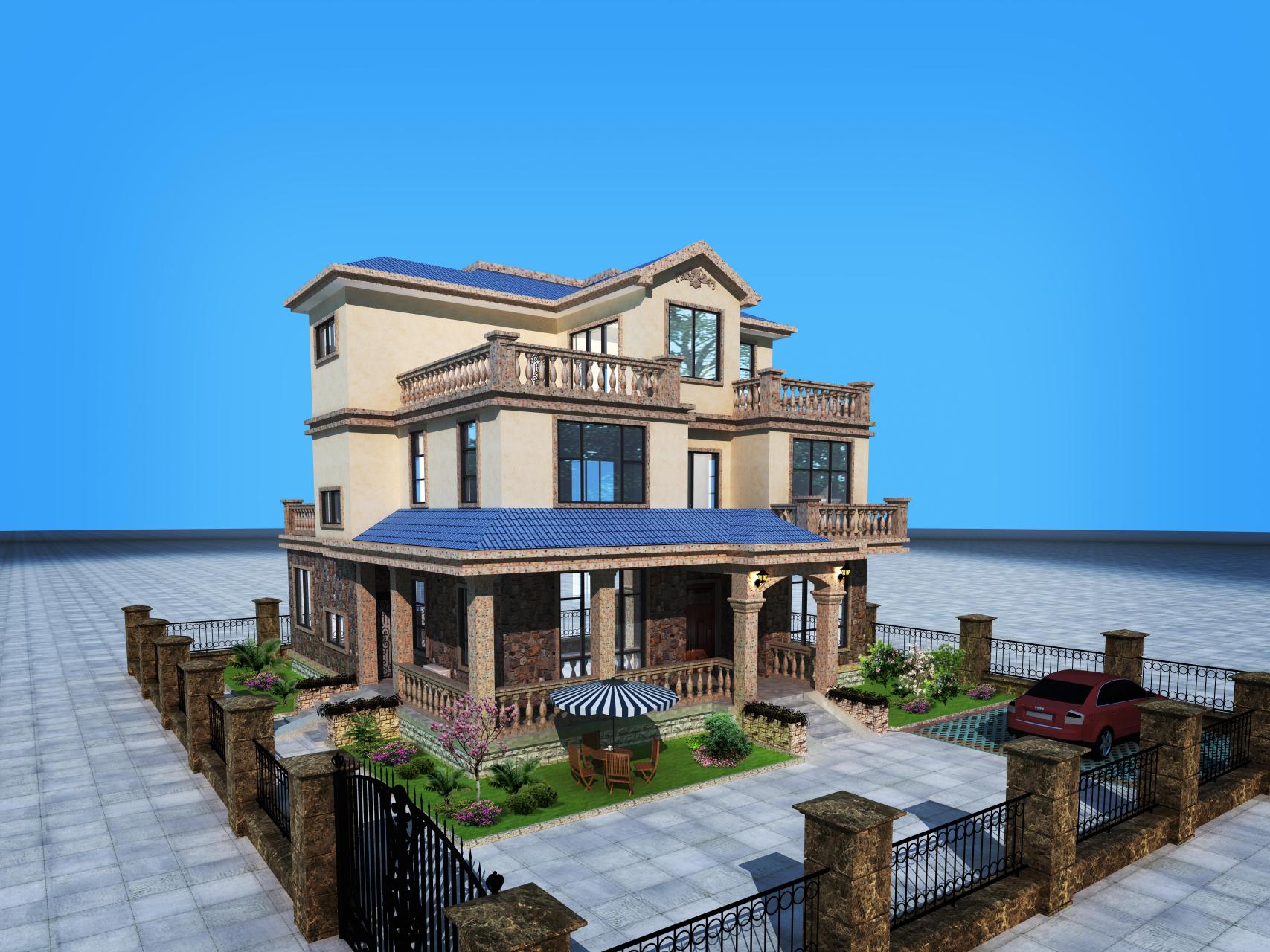 湖南怀化溆浦农村自建房别墅设计案例赏析【cjl0116】 本款为三层别墅