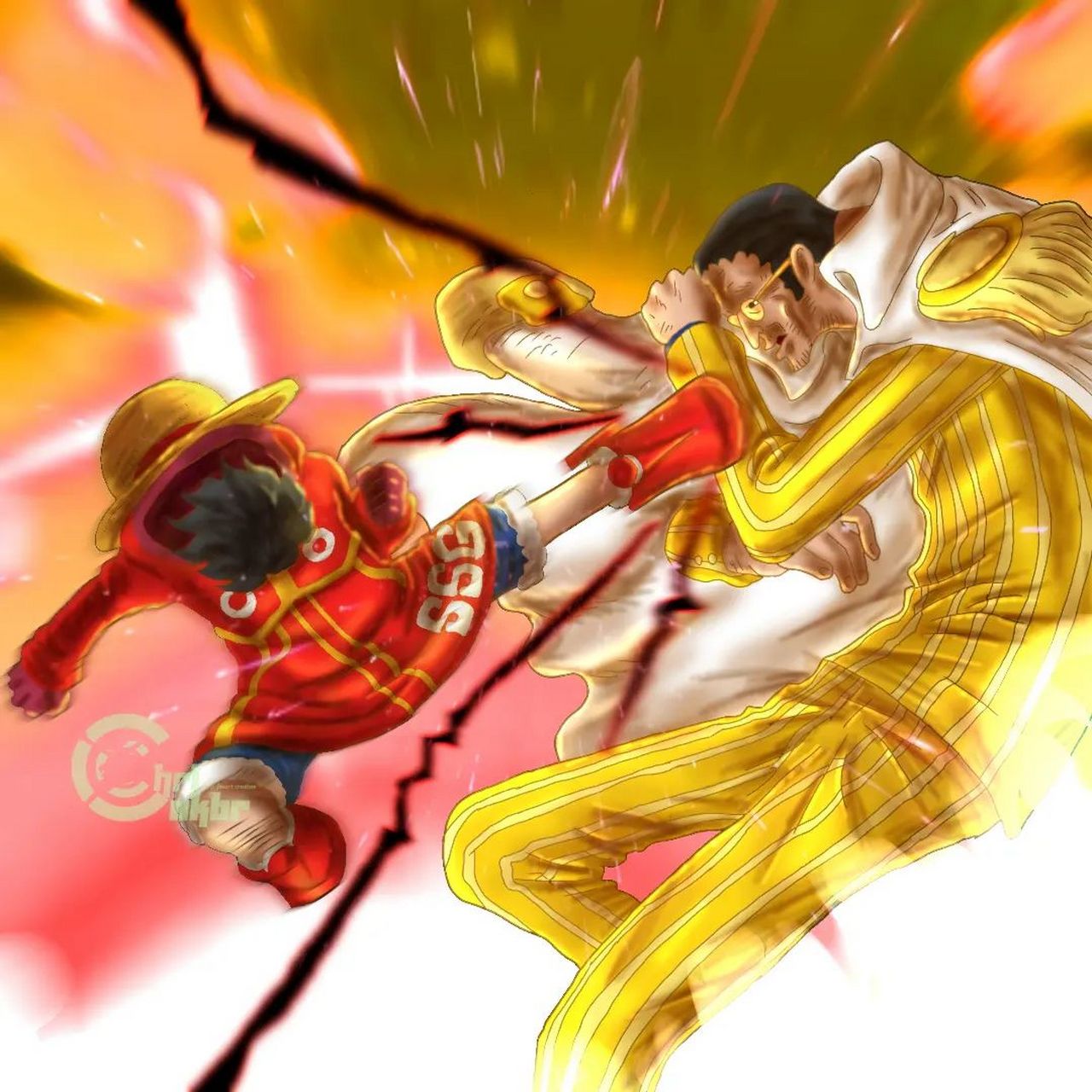 海贼王1091话大神上色图,索隆vs路奇,路飞脚踢黄猿,将皇之战拉开序幕