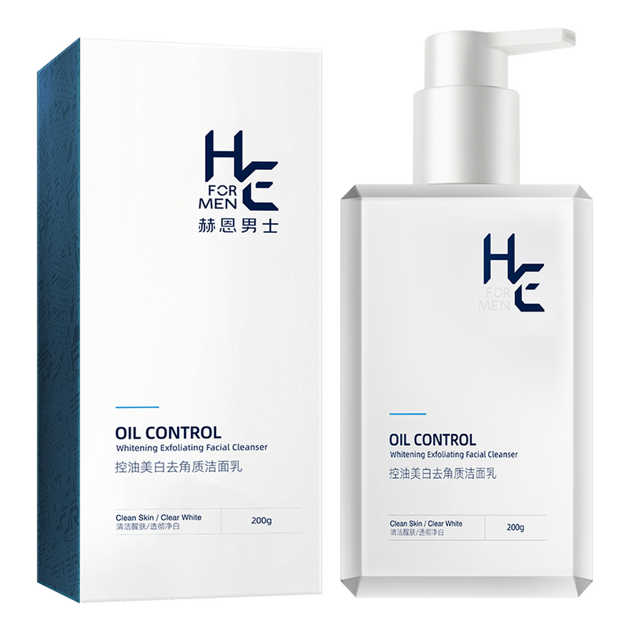 赫恩(h&e)男士美白控油去角质洗面奶男200g(焕白提亮 温和保湿 去黑头