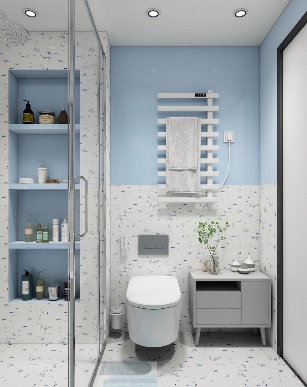 4㎡清爽舒适地中海风卫生间设计分享.  你喜欢这样的装修吗?