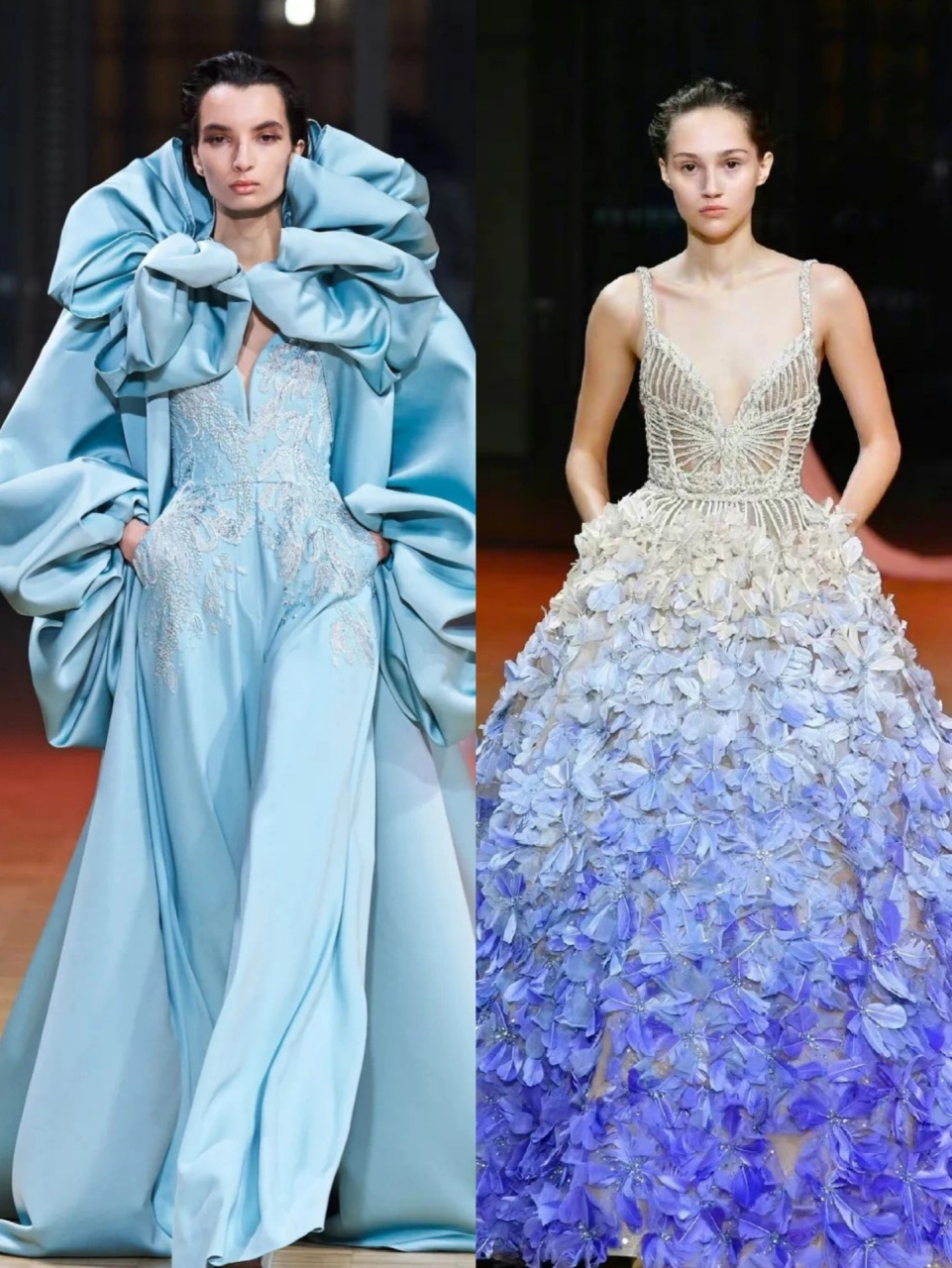 蓝色系高级定制晚礼服长裙设计感长裙