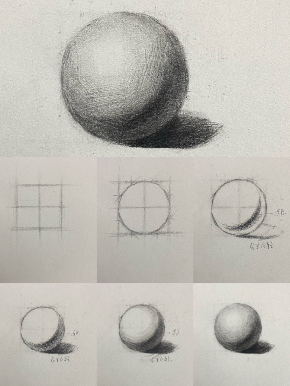 超详细零基础素描球体教学 绘画步骤: 1,用长直线画出一个正方形,找出