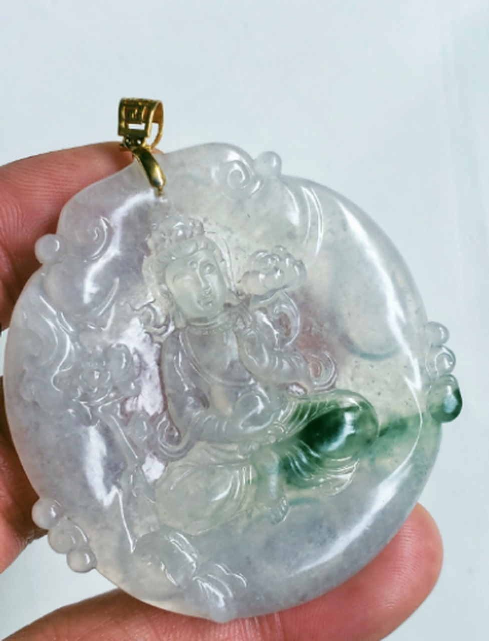 点击头像看直播# #翡翠#老坑冰种飘蓝花·大势至菩萨》种老冰润,感栽