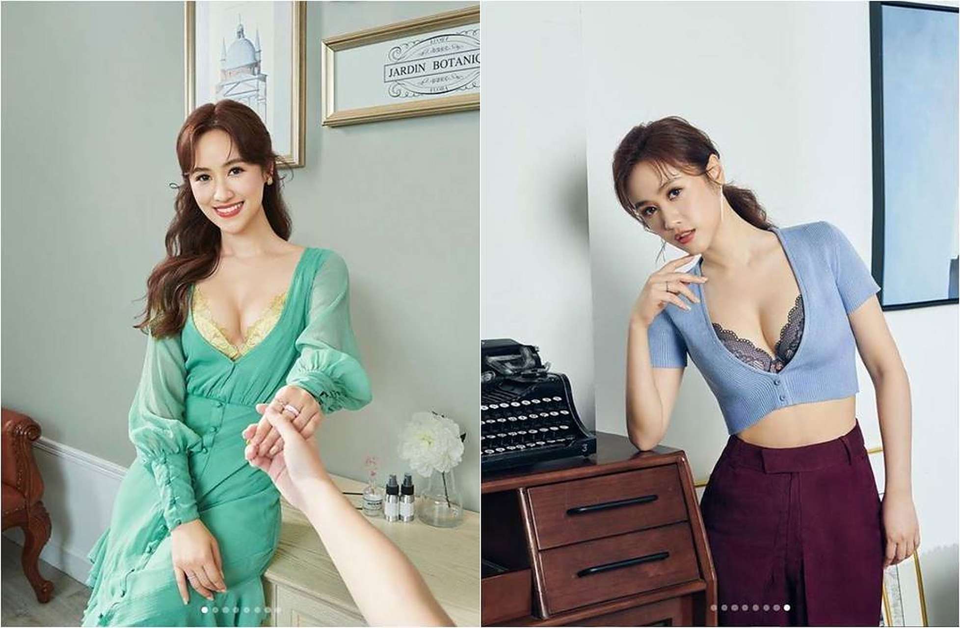 吴宗宪女儿代言内衣晒照,身材很性感 照片中,吴姗儒身穿淡蓝绿色洋装