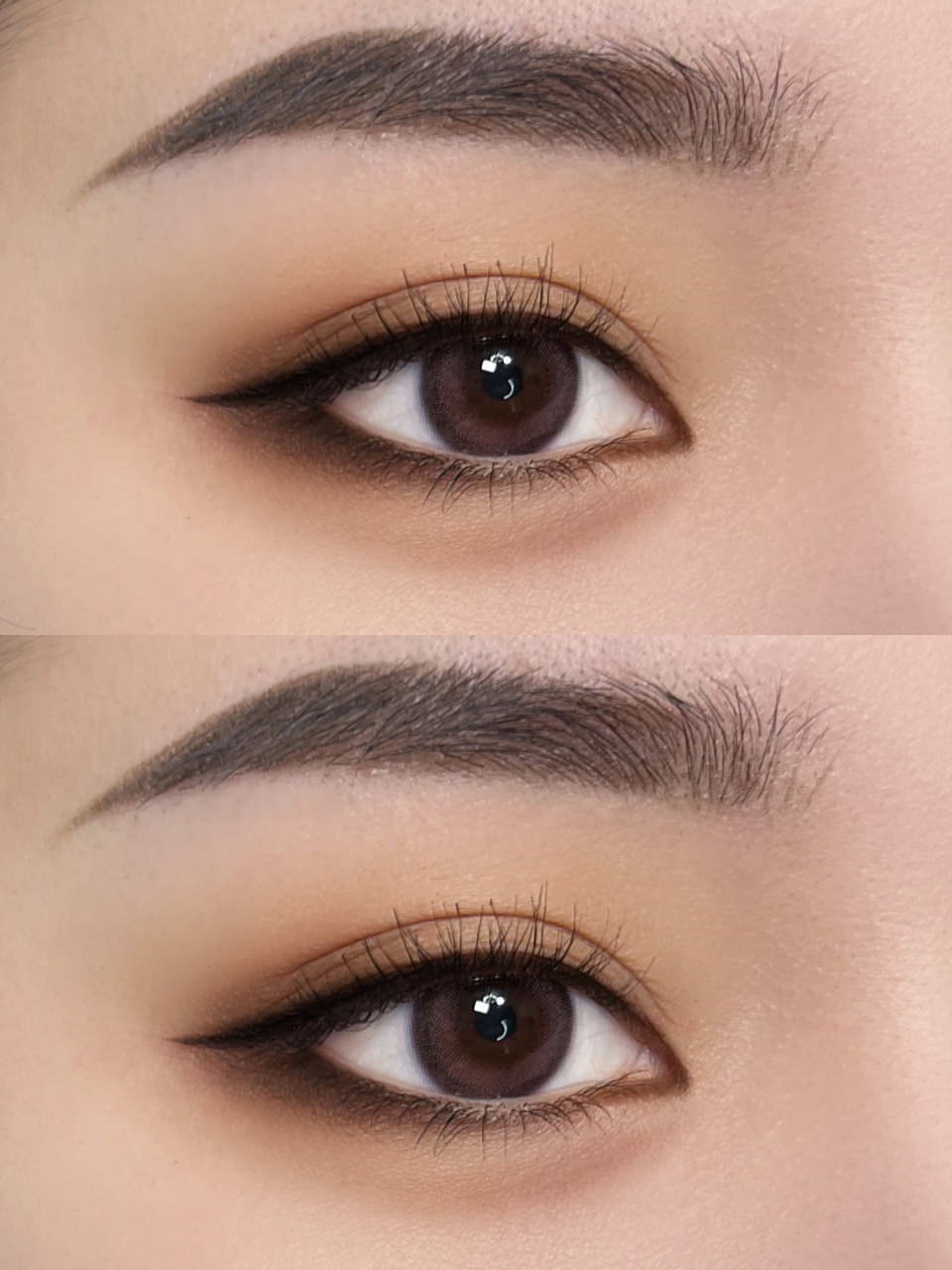 眉毛是利落英气的的剑眉 眉头到眉峰位置是上扬趋势,眉峰转折明显,眉