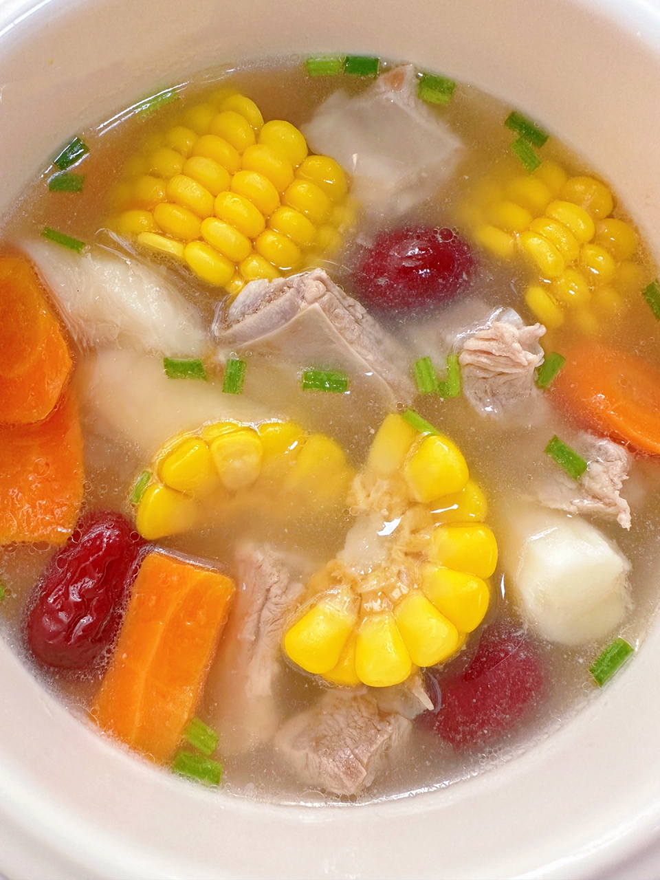 ✅材料 排骨350g,玉米一根,胡萝卜一根,铁棍山药半根,红枣3