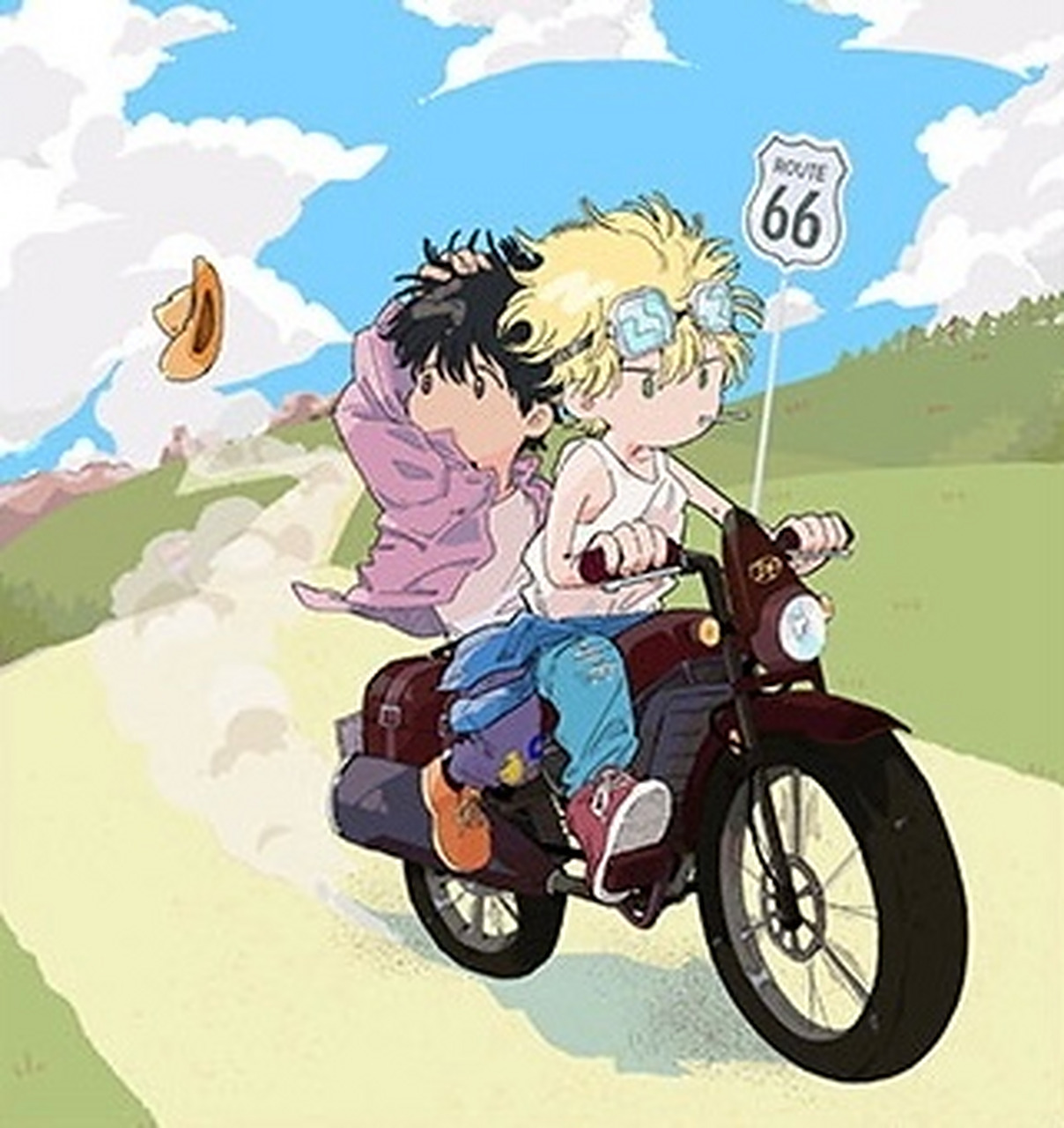 香蕉鱼」开播5周年纪念绘:「亚修与英二的横跨美国之旅」 #经典动漫