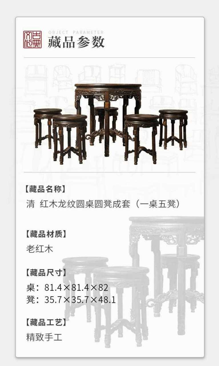 清 红木龙纹圆桌圆凳成套(一桌五凳)[?