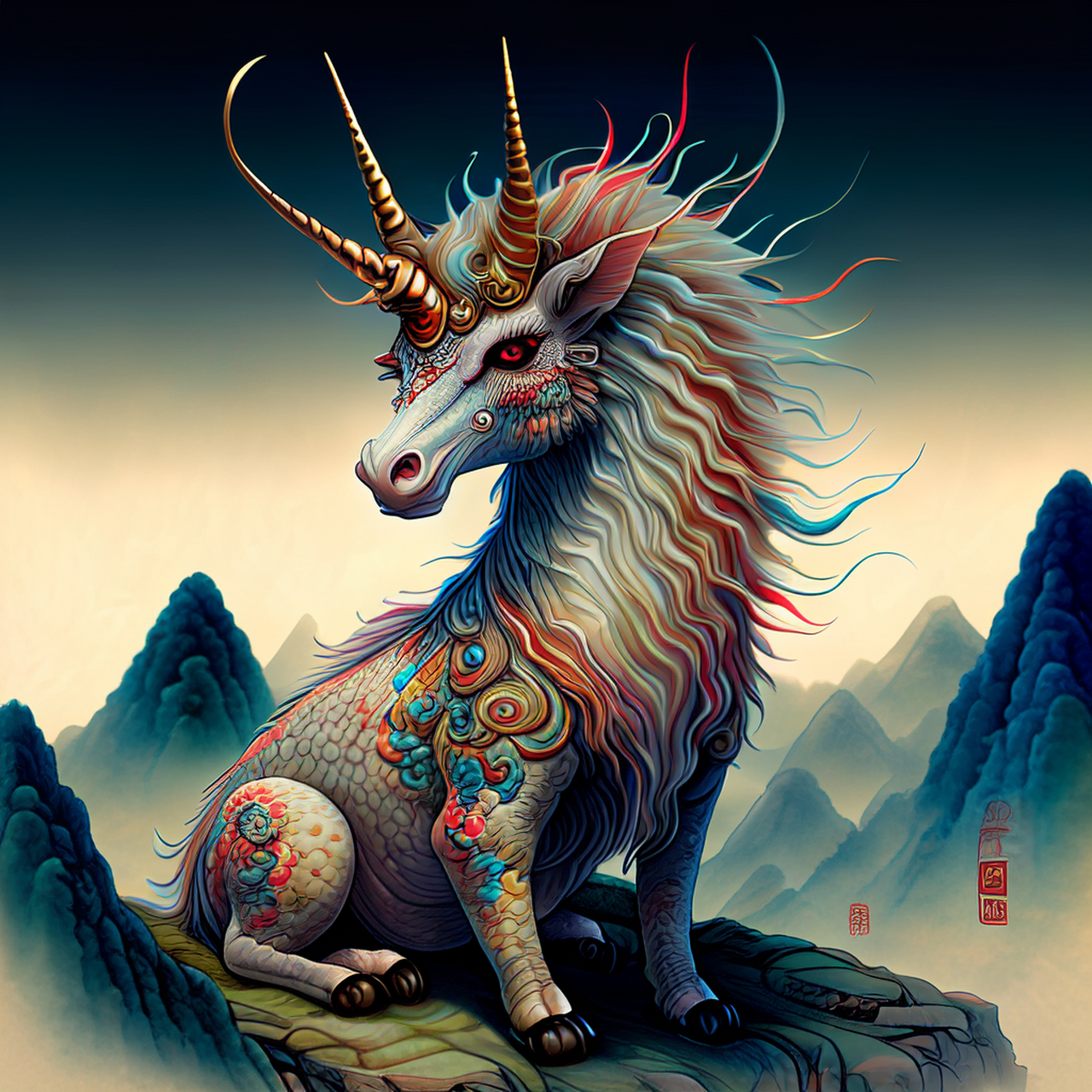 百度ai绘图黑科技#麒麟,是中国古代的一种神话生物,出自《山海经》