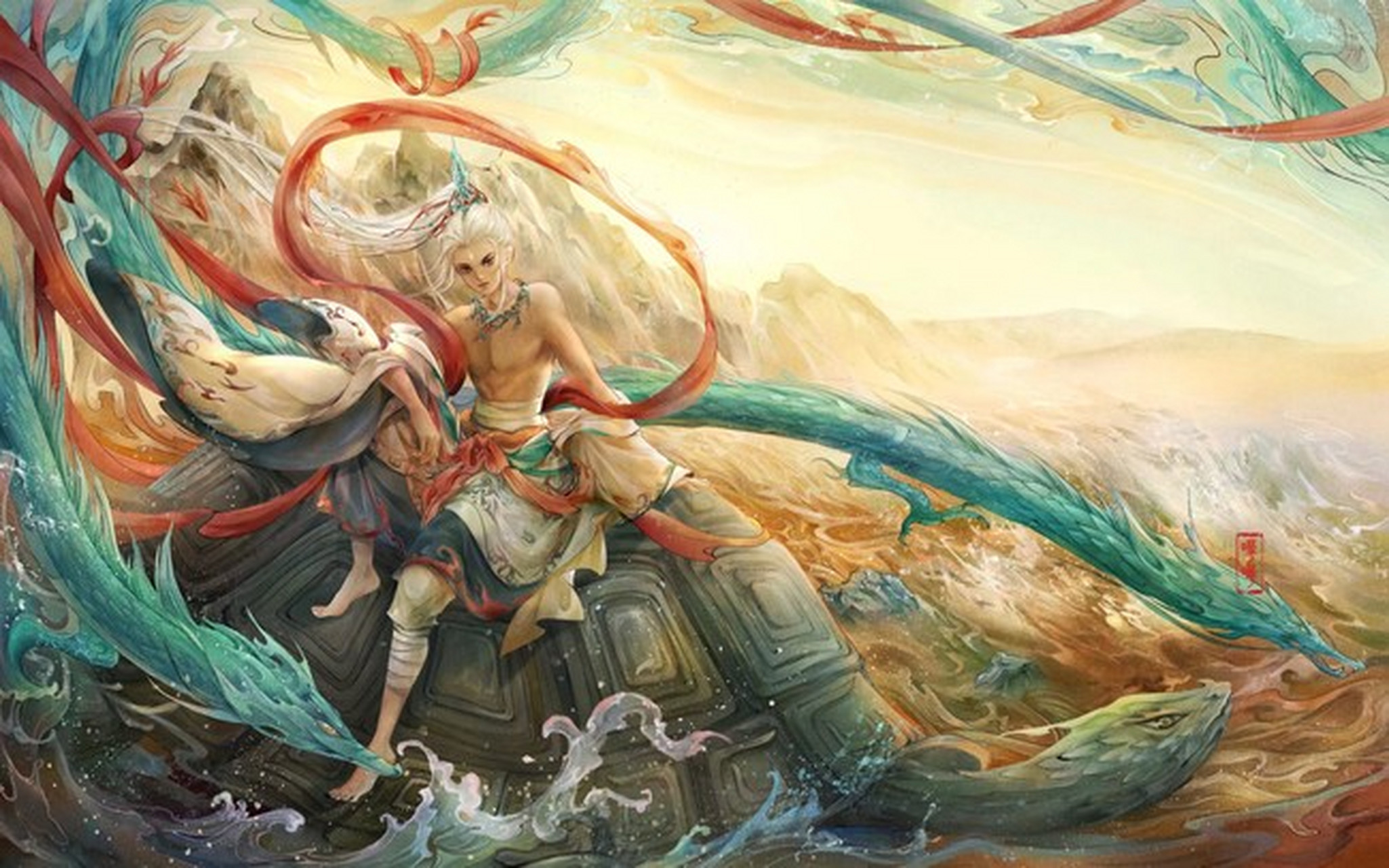 九歌系列古风插画,依次为:东皇太一/东君/云中君/少司命/大司命/河伯