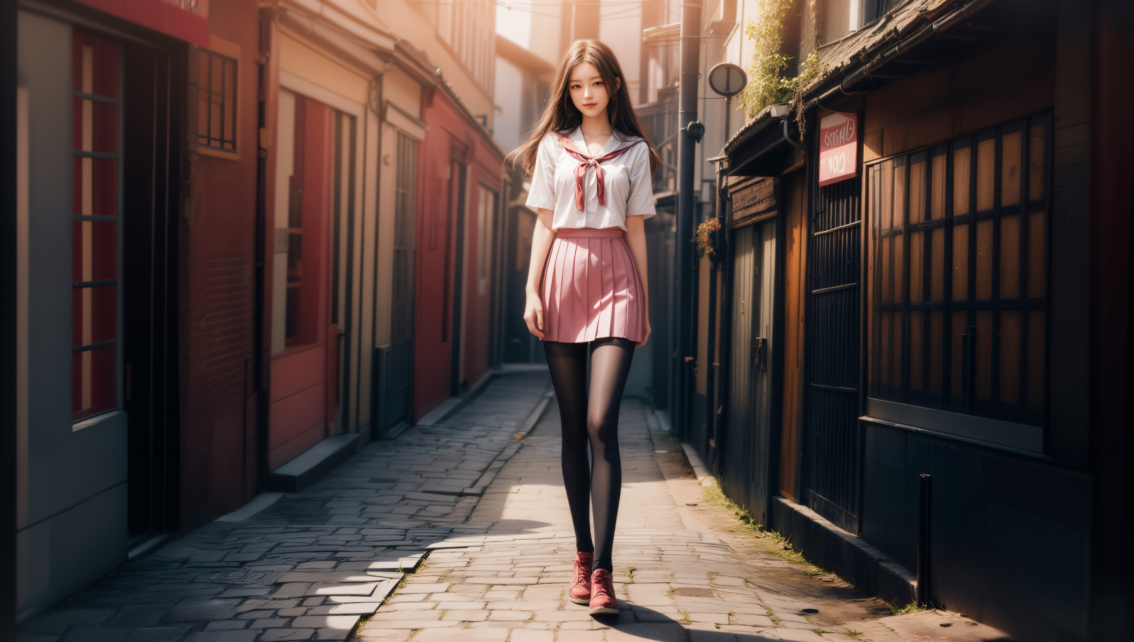 ai美女壁纸# 每日ai美女秀	她穿着粉色水手服,在操场上奔跑,长发朔珑