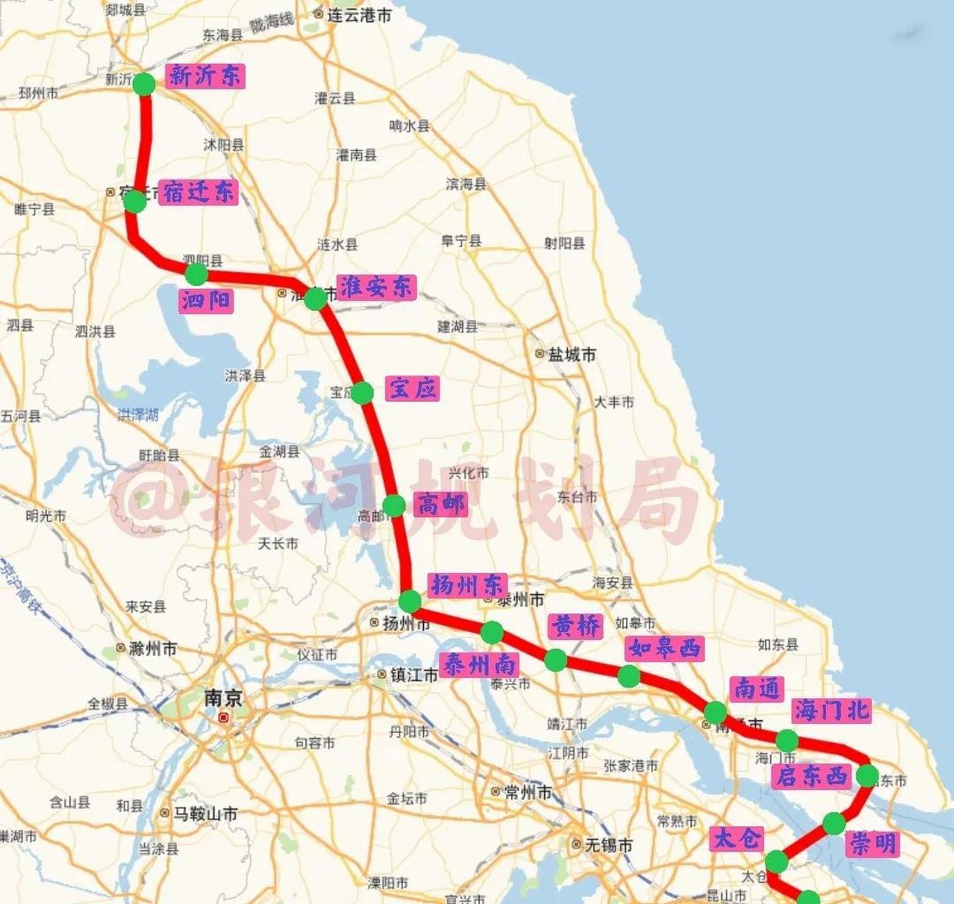 京滬高鐵輔助通道,江蘇段路線 新沂東→宿遷東→泗陽→淮安東→寶應