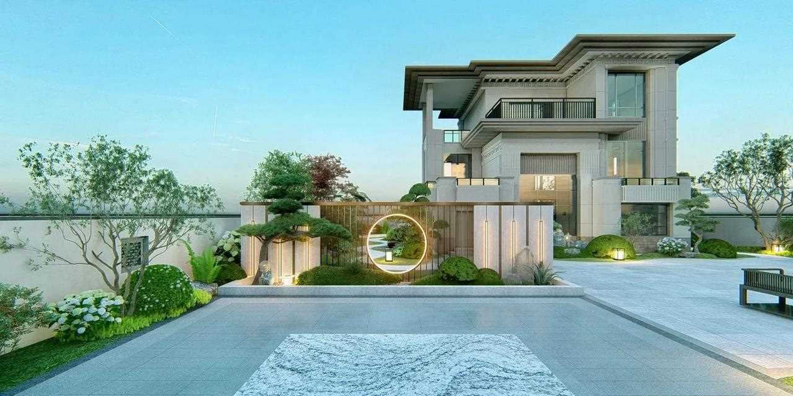 农村自建别墅500平新中式花园设计